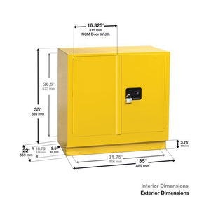 Sure-Grip® EX 22-gal.capacity Under Counter Flammable Cabinet w/ 1 Shelf & 2 Sel-Close Doors - White