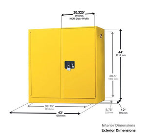 Sure-Grip® EX 20-gal.capacity Wall Mount Flammable Cabinet w/ 3 Shelves & 2 Manual Close Doors - Yellow